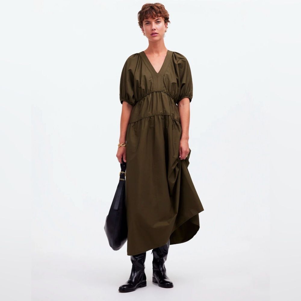 Madewell Puff-Sleeve Midi Dress in Poplin • size xs • NT402 • NWT